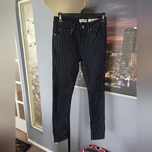 Indigo Rein Skinny Jeans Juniors Size 5 Blue Cut Off Raw Hem Striped High Rise